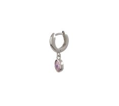 Klapoorring - bol - glad - met hanger met zirconia rose 6.0 x 4.0 mm - 11.0 x 2.5 mm zilver gerhodineerd