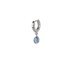 Klapoorring - bol - glad - met hanger met kristal aquakleur 6.0 x 4.0 mm - 11.0 x 2.5 mm zilver gerhodineerd