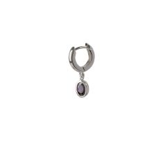 Klapoorring - bol - glad - met hanger met zirconia wit 6.0 x 4.0 mm - 11.0 x 2.5 mm zilver gerhodineerd