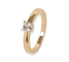 Solitairring met chaton 0.20 crt ringmaat ± 17.5 - 14 karaat bicolor